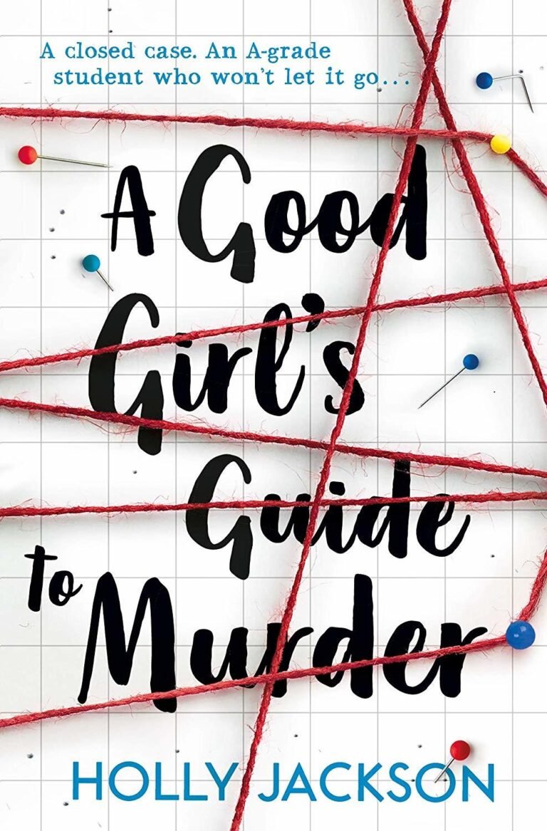 40916679 The words A Good Girl's Guide to Muder written on a white background with red string crossing through it in many directions